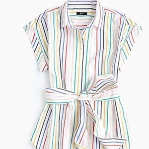 JCREW button down stripe blouse with waist tie